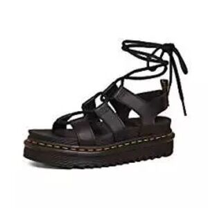 Dr Martens Nartilla Women’s Sz 8 Black Platform Gladiator Strappy Tie Sandals